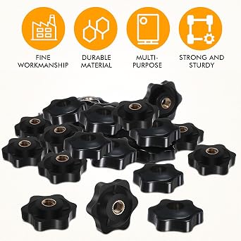 Zhengmy 30 Pcs Female Threaded Knob Black Plastic Head Thru Star Nuts Clamping(6 Star,1/4-20)