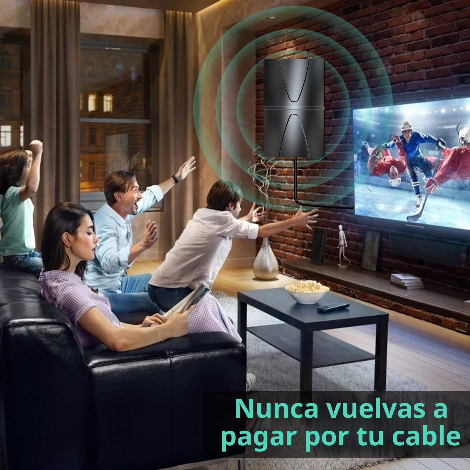 600km+ Antena TV Interior Potente，2026 Nueva Antena TDT Interior con Amplificador De Señal En，360°Recibe Canales De TV De Alta Definición 8K 4K 1080P，Compatible con Todos Los Tvs，Cable Coax De 10M