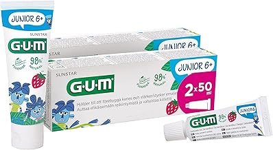GUM JUNIOR Toothpaste | specially designed for new permanent teeth | children aged 6+ | strawberry flavour | 50ml | 2 x 50 (with 1 Bonus Sample)