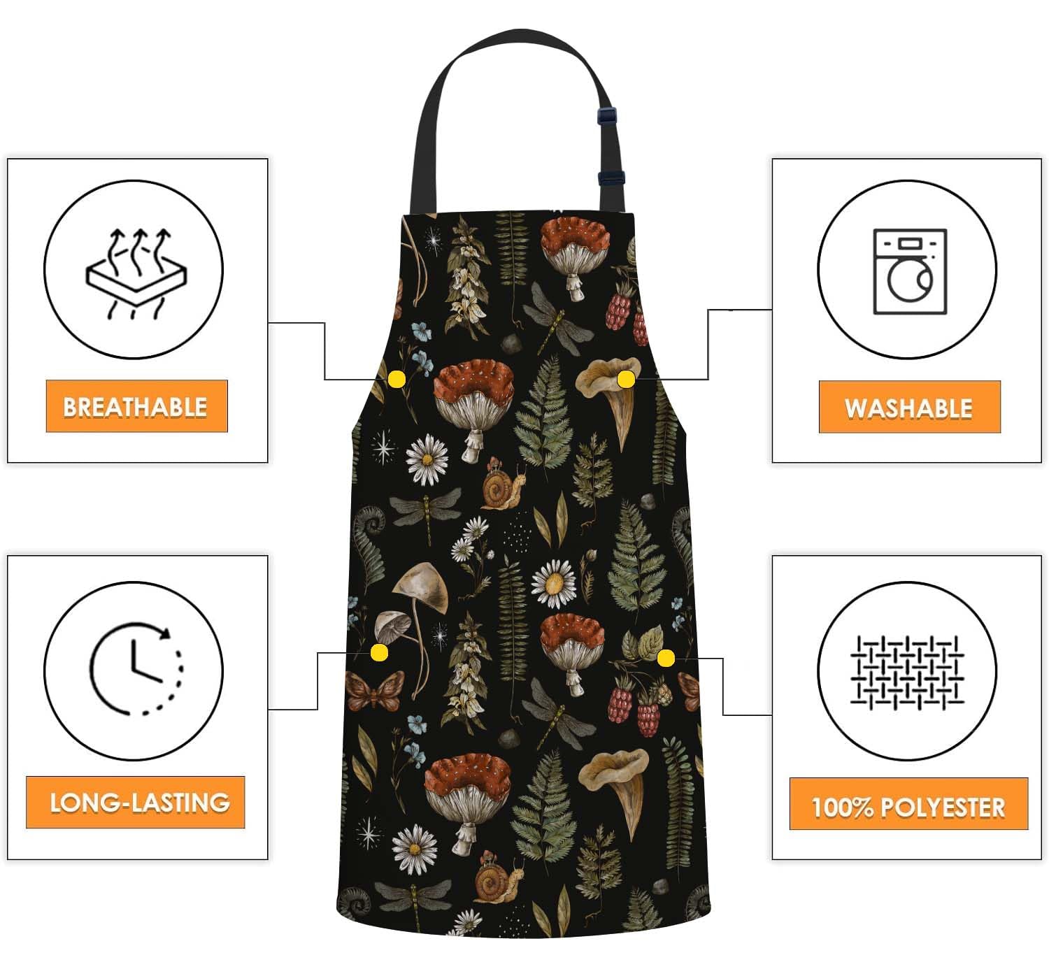 Smooffly Vintage Woodland Nature Apron Adjustable Apron Cooking Kitchen Chef Women Men Aprons for Home Kitchen Restaurant - Image 4