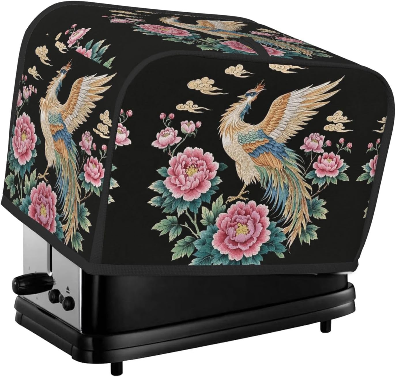 Embroidered Phoenix Toaster Cover 2 Slice, Waterproof Bread Machine Covers with Pockets Universal Size Kitchen Small Appliance Cover with Handle, Dust and Fingerprint Protection