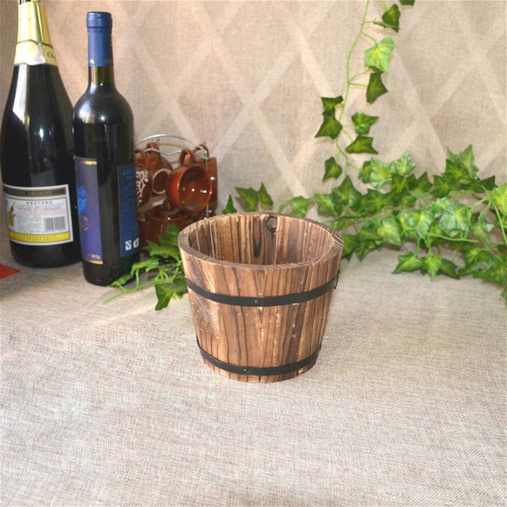 Holibanna Solid Wood Succulent Flower Pot Wooden Round Barrel Planter with Breathable Bottom Hole for Home Garden Office Decoration - Image 3