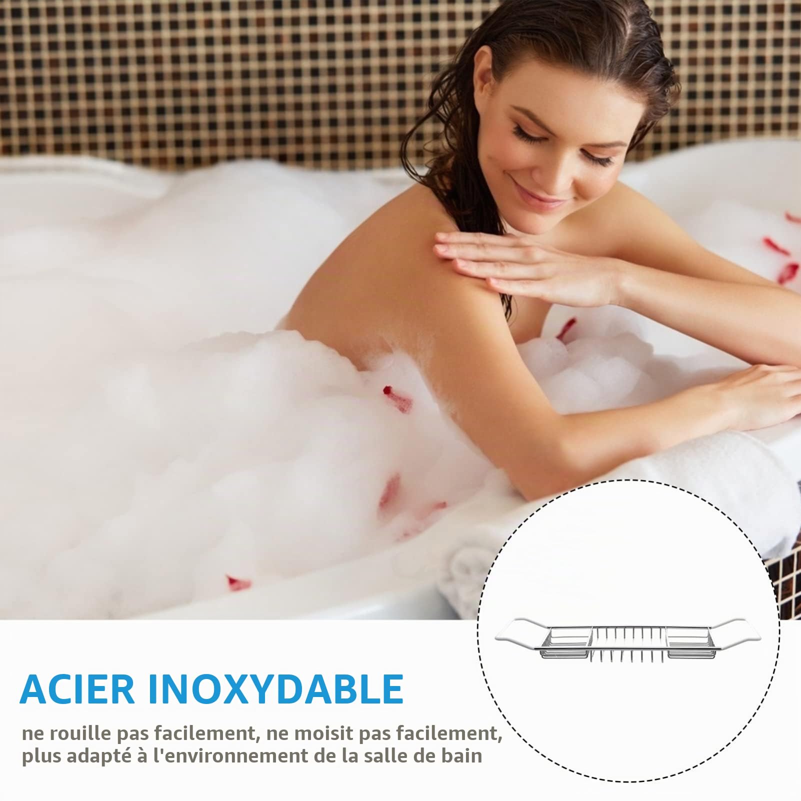 Support de Rangement Télescopique Argenté Antidérapant en Acier Inoxydable