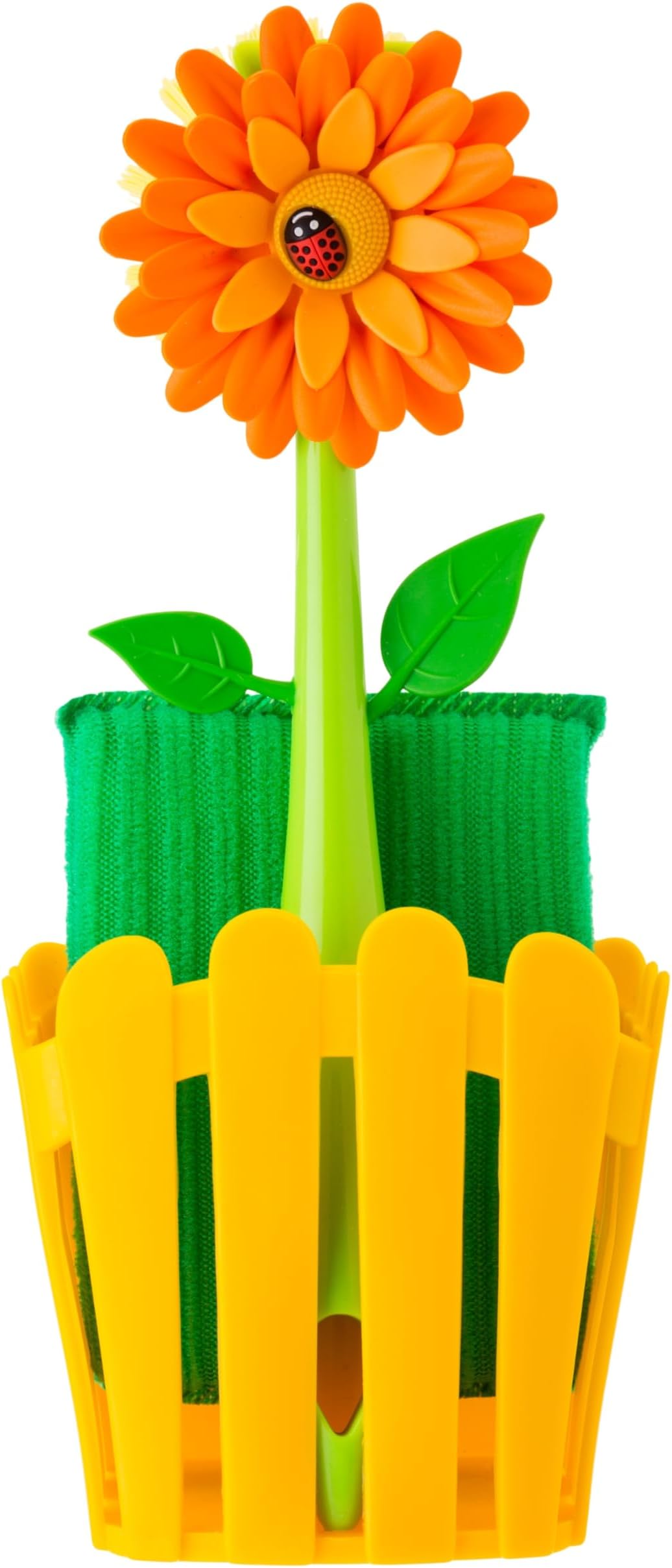 Flower Power Kitchen Sink Caddy Organizer - Dish Sponge Holder with Flower Dish Brush, Suction Cup & Sponge for Kitchen Sink, Decorative Kitchen Sink Accessories Countertop Storage Set - Orange