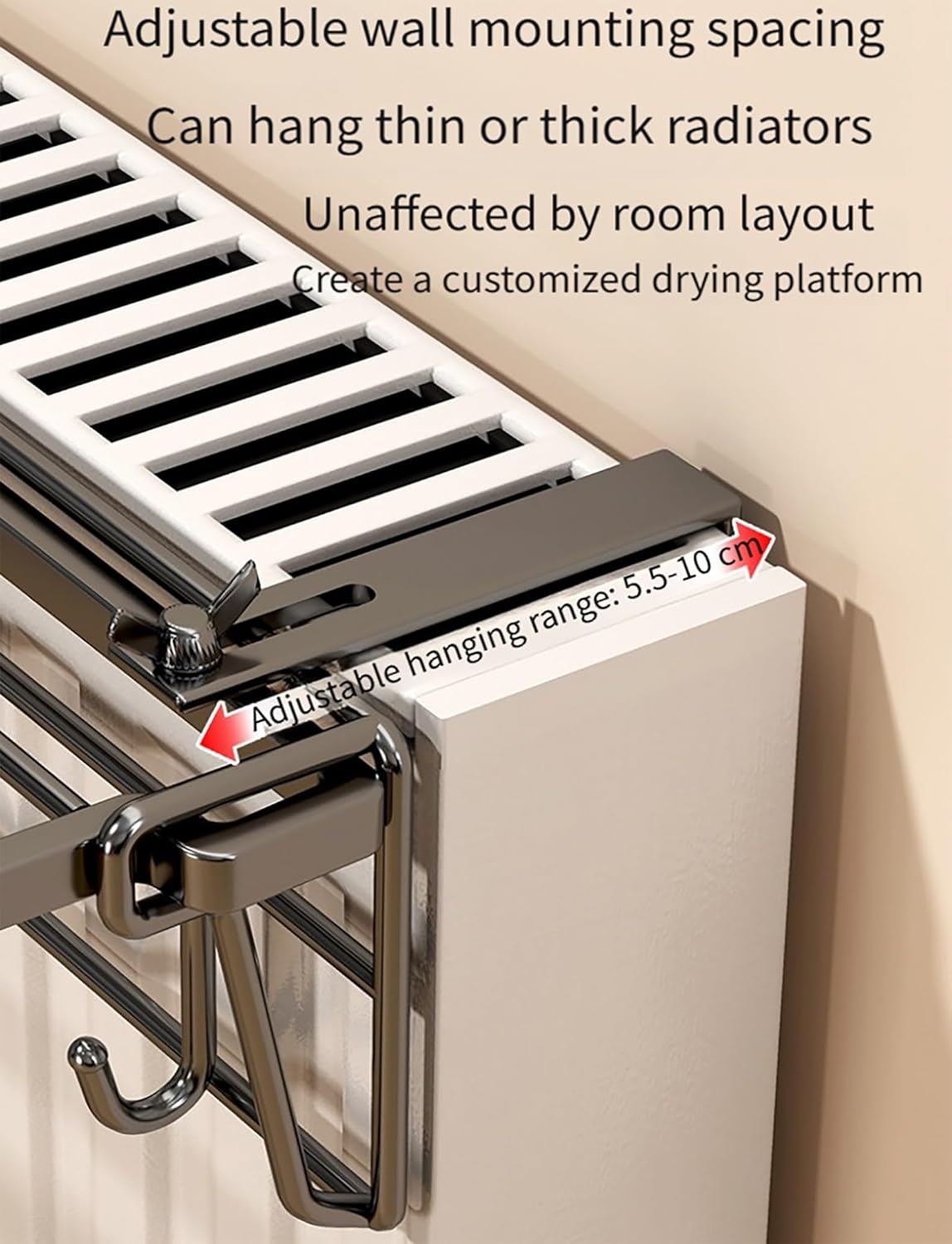 Portable Clothes Drying Rack Over Radiator Shelf for Living Rooms, Bedrooms, Kitchens, Bathrooms, Offices, and Hallways - Compact 35cm/14in Black Laundry Organizer