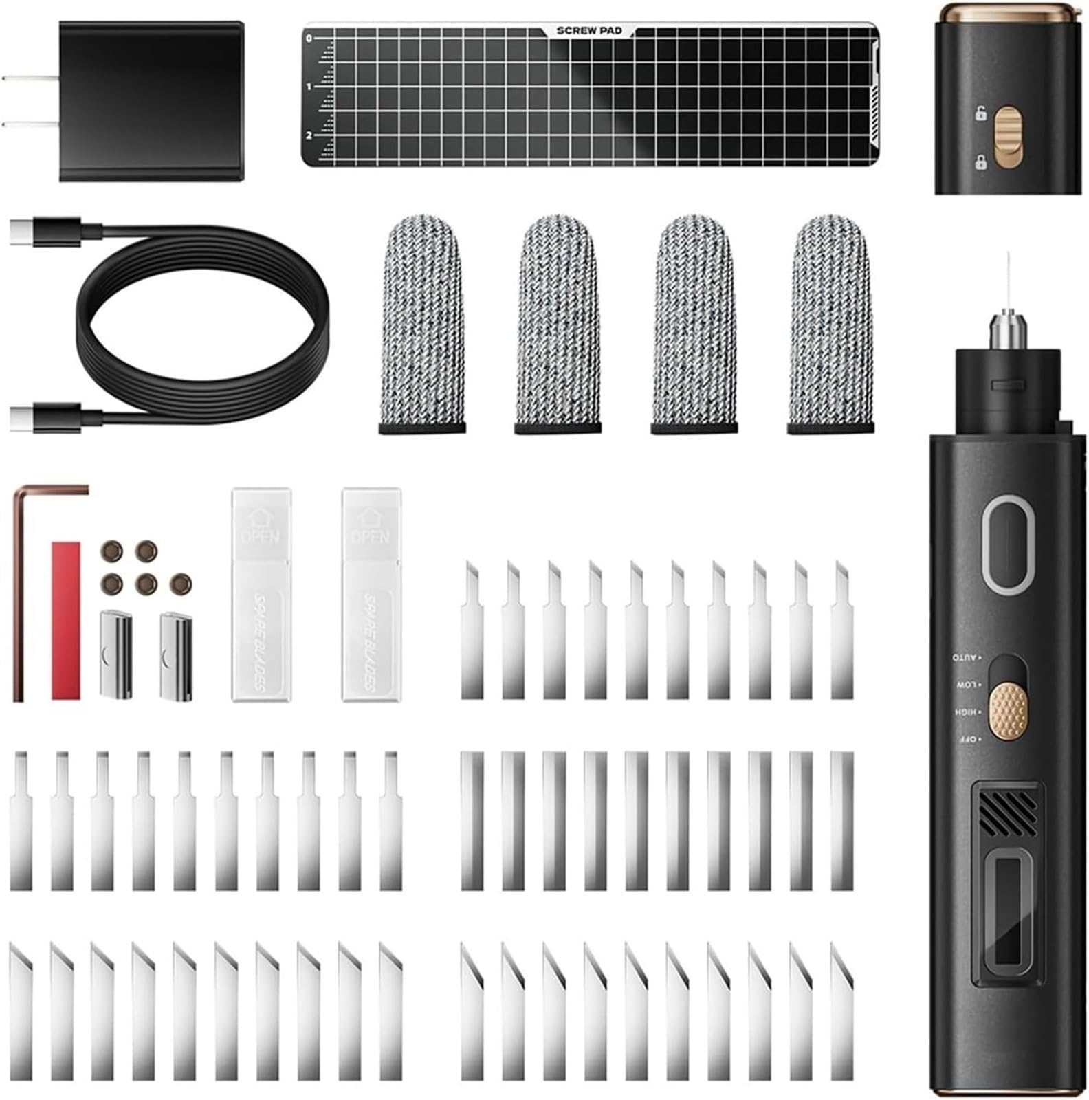 Kit de Herramientas de Corte ultrasónico Profesional de 40 KHz para Manualidades: cúter de Mano con 50 Cuchillas de Repuesto, diseño ultrasilencioso, Ideal para Impresiones 3D, PVC y Cuero.