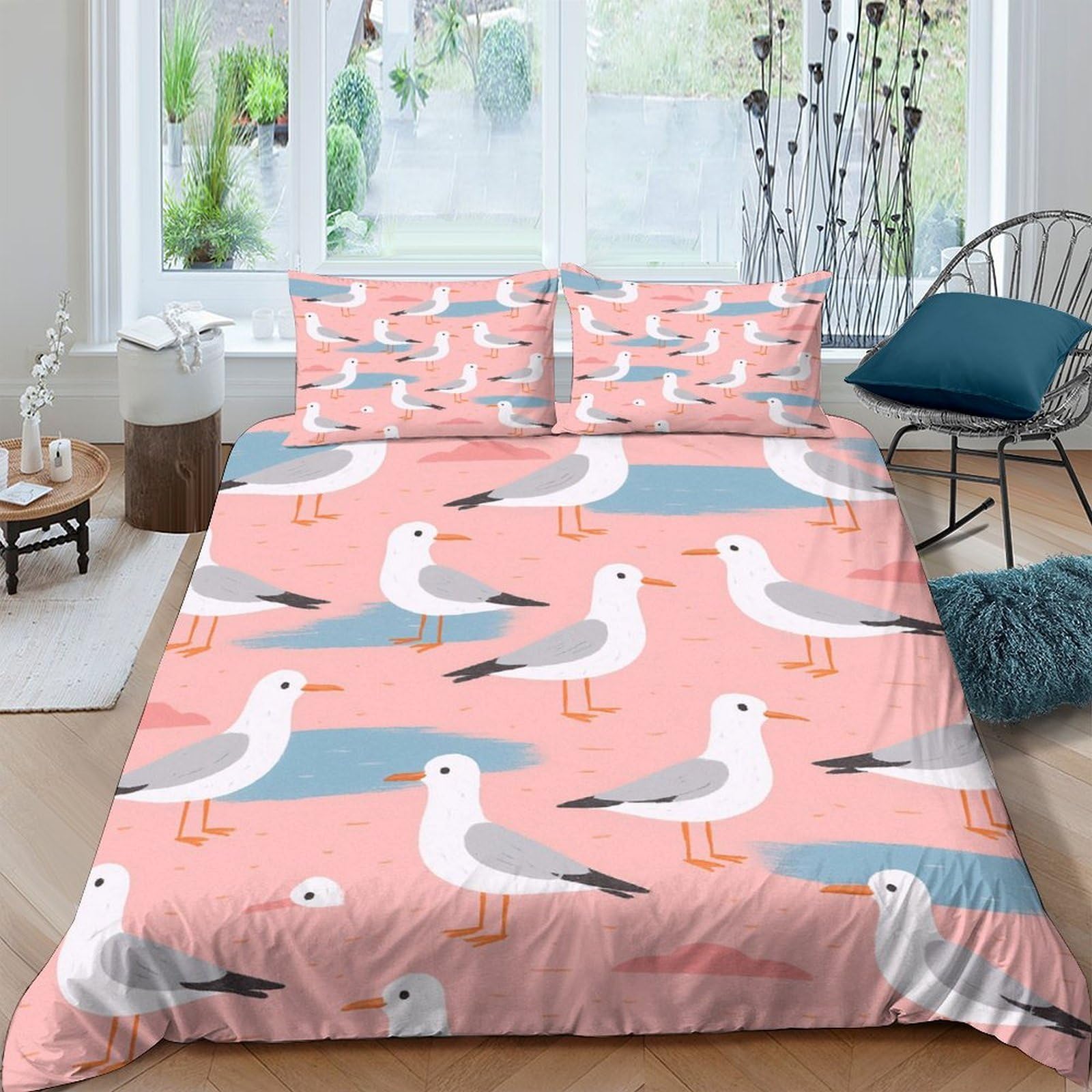 Ctjqhvkz Style-4 3D Printed Seagull Beach Pink Fitted Sheet Microfiber Soft Breathable Ocean Birds Mattress Cover For Bedroom Guest Room Decor Single（135X200cm）