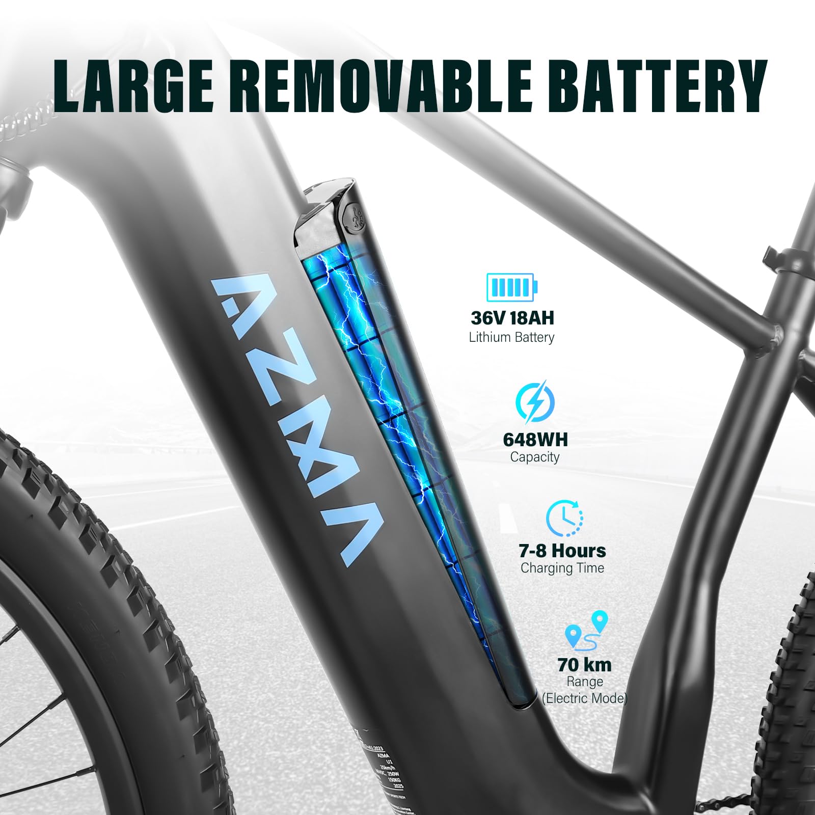 AZMA Bici Elettrica, 27.5"/29" Bicicletta Elettrica Uomo Donna, 48V/36V Batteria Rimovibile, Autonomia Fino 100-150KM, 8 Velocità, Ebike da Per Pendolari Urbani e MTB