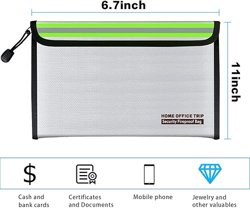 Miniatura 9 de 15"x11" Fireproof Document Bag Home Office Travel Safe Bag with Double pocket double zipper portable handle for A4 Document Cash Money Valuables