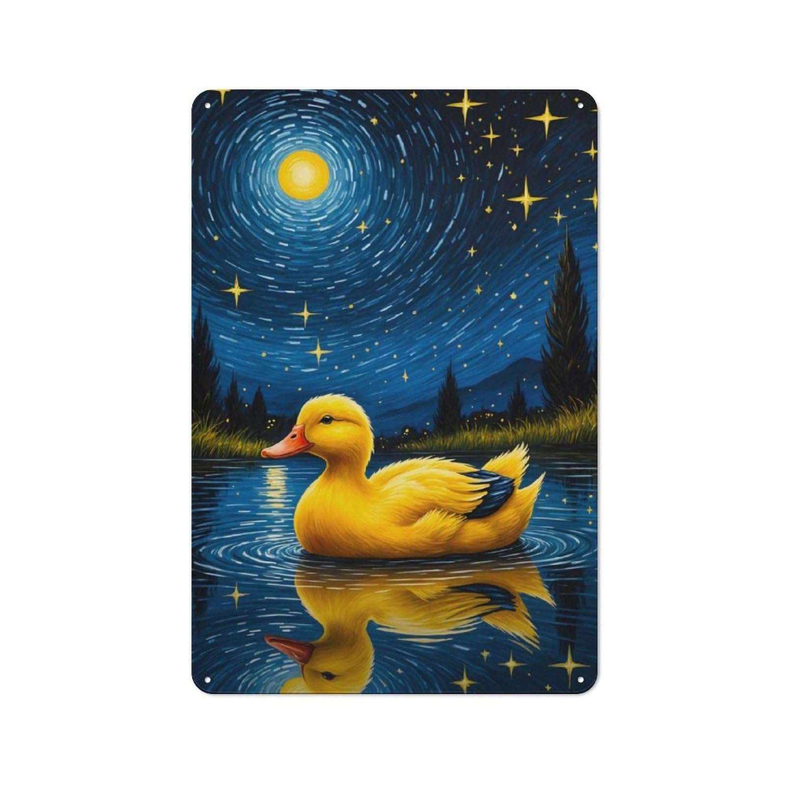 Junmoney Duck Starry Night Retro Metal Gift Sign 30X20cm, Home Wall Decor For Flat, Dorm Room, Lounge Or Cafe