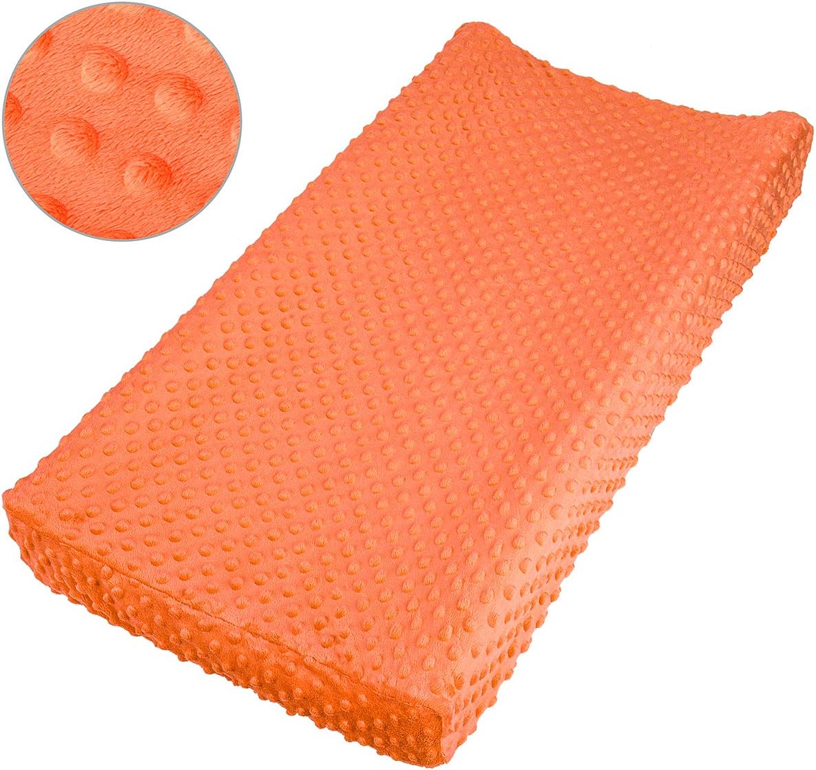 Baby Plush Minky Dot Changing Pad Cover - Ultra-Soft Stretchy Fitted Cover for Standard Nursery Changing Pad (Orange)