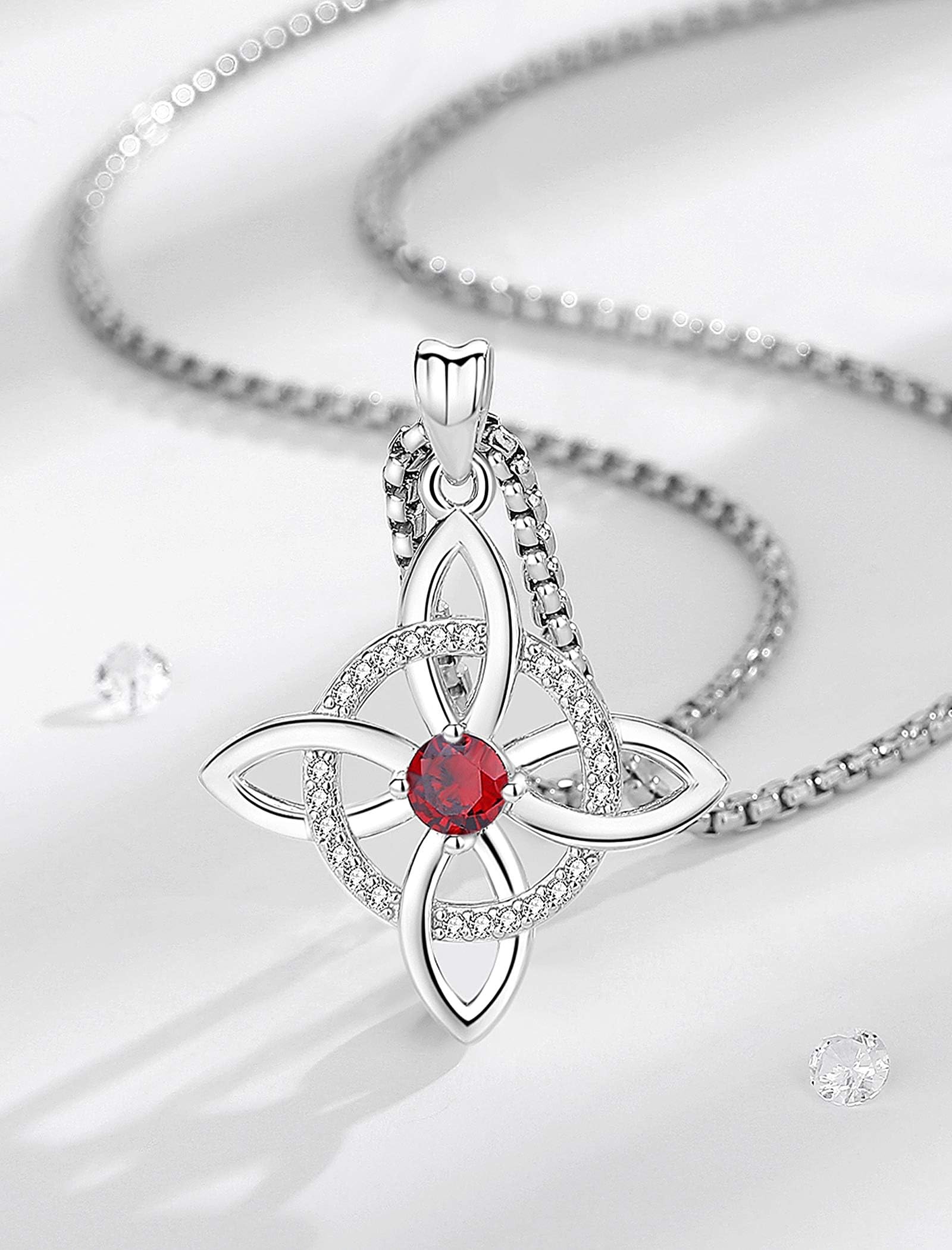 AEONSLOVE Hexenknoten Halskette Damen Silber 925 Irisch Keltischer Knoten Kette mit Geburtsstein Hexenanhänger Hexen Knoten Schmuck