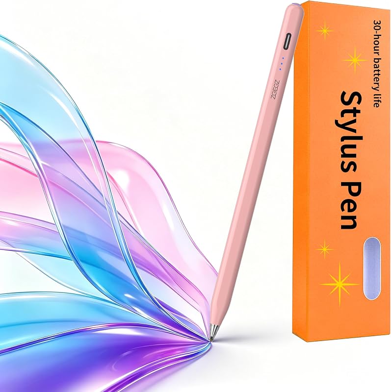 Lápiz óptico para Lenovo Tab/XIAOMI/Redmi pad, duración de la batería de 30 horas, rosa | Escritura precisa, batería de duración ultralarga, no se necesita Bluetooth, botón de encendido/apagado, punta de lápiz transparente