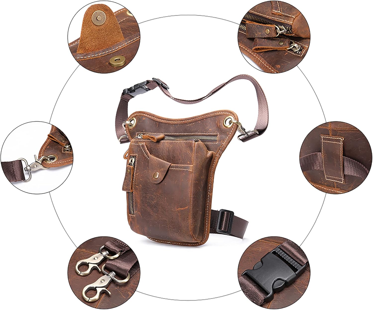 Fashion Genuine Leather Waist Pack Drop Leg Bag for Men Women Belt Bumbag Multi-Purpose Motorcycle Bike Outdoor Sports Tactical Cycling Riding Hiking Thigh Bag (5-Coffee)