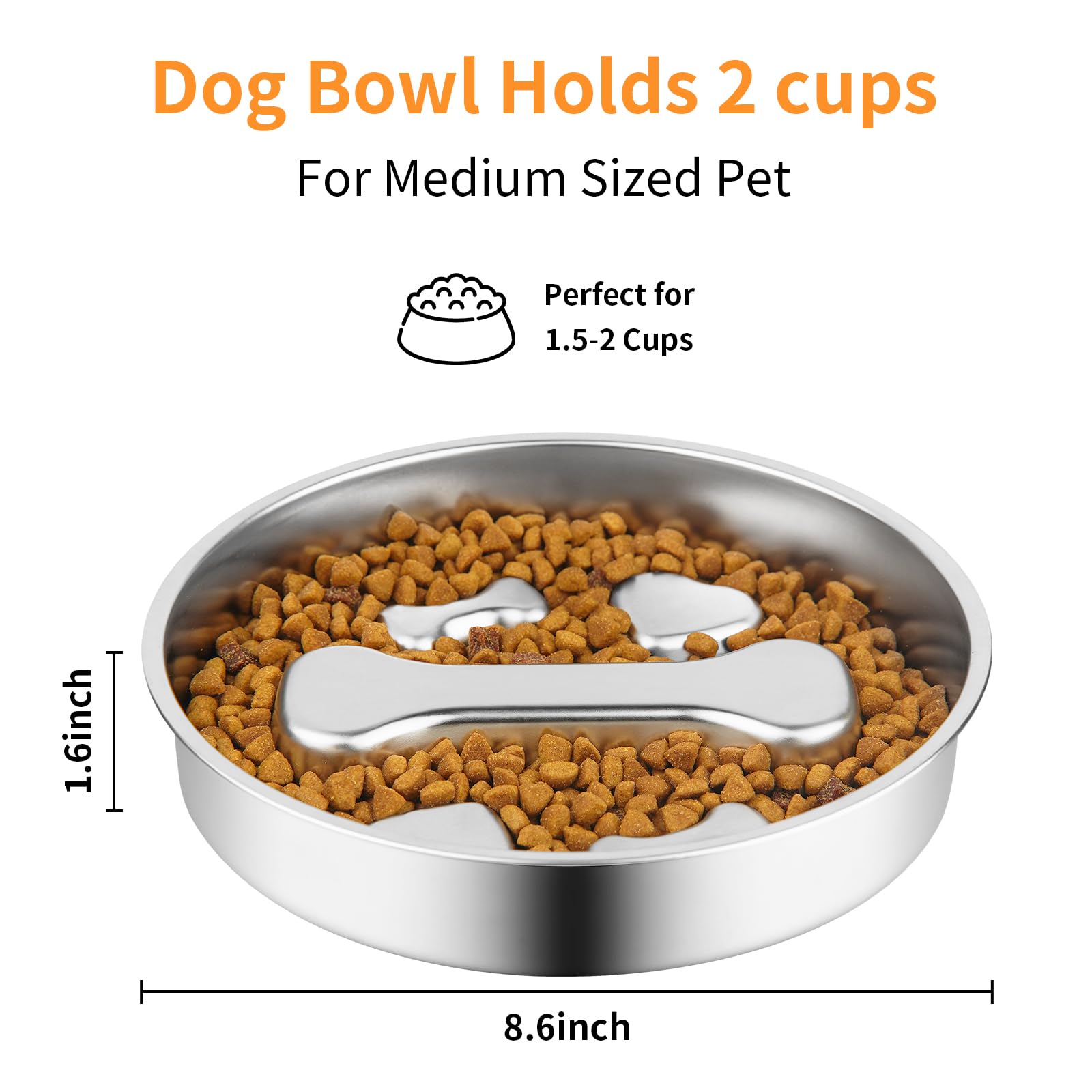Slow Feeder Dog Bowl - 2 Cups Stainless Steel Dog Slow Feeder Food Bowl, Metal Non-Slip Lick Plate,Puppy or Cat Food Holder,Pet Supplies,Puzzle Maze Dish for Medium Sized Breeds - image 2