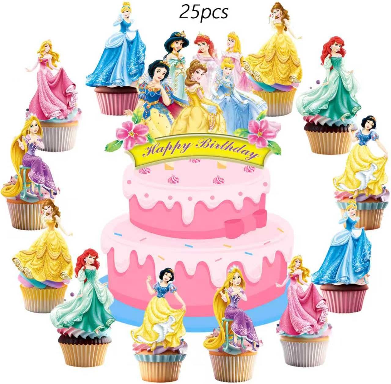 62PCS Disne Princess Party Supplies, Birthday Decorations Set Include Banner, Balloons, Backdrop, Cupcake Toppers, Tablecloth, Hanging Swirls for Kids Princess Theme Birthday Party