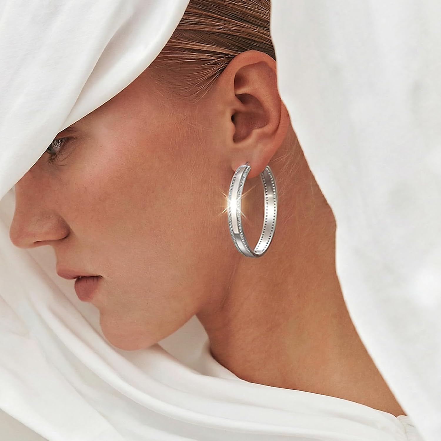 YOUNGYUE Sparkly 925 Sterling Silver Hoop Earrings Non Tarnish Large Rhinestone Hoop Earrings Hypoallergenic Cubic Zirconia Large Silver Chunky Hoop Earrings for Women with Crystal 25/30mm - Image 3