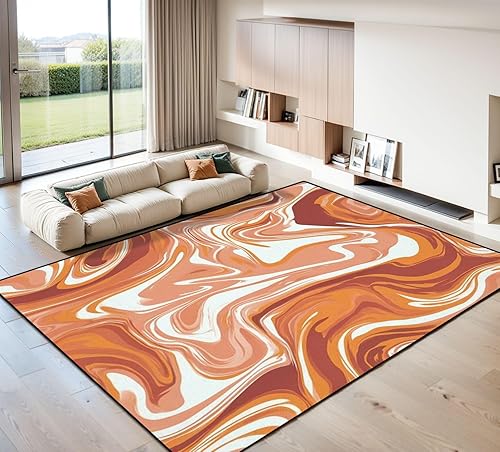 Miniatura 1 de Alfombra de área de tejido abstracto sin costuras estilo hippie con ondas psicodélicas lavables de 8 x 10 pies, alfombras antideslizantes para