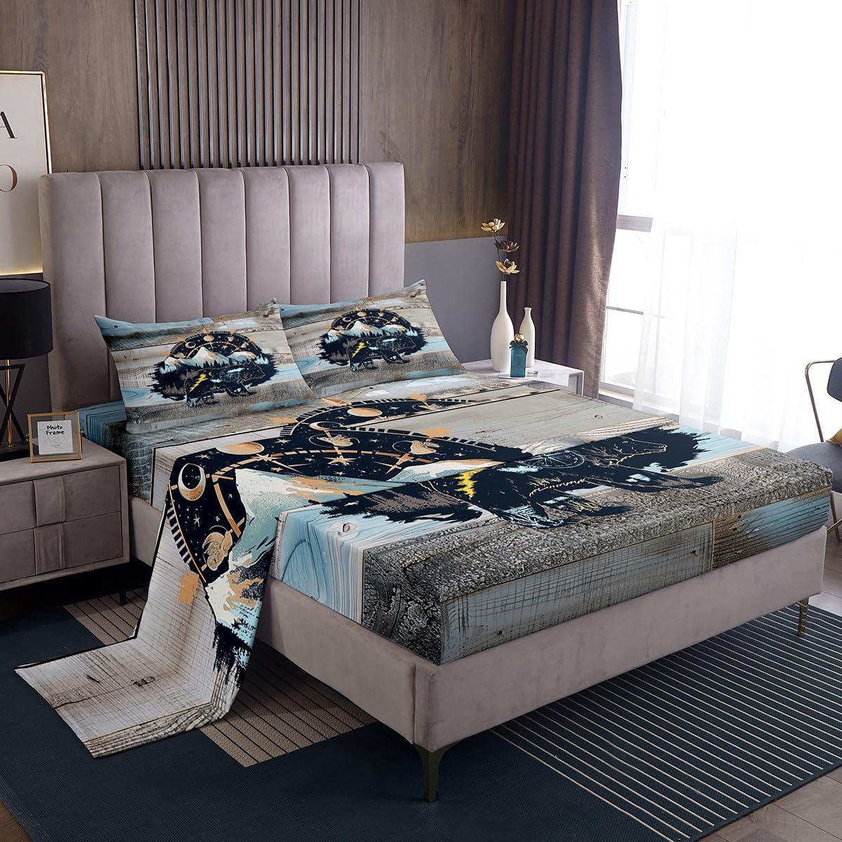 Erosebridal Lake Theme Sheets Blue Lake Life Bed Sheets Set, Sailing Life Buoy Blue Waves Sheet Set Lake House Bedding Set, 1 Top Sheet 1 Fitted Sheet 2 Pillowcases, King