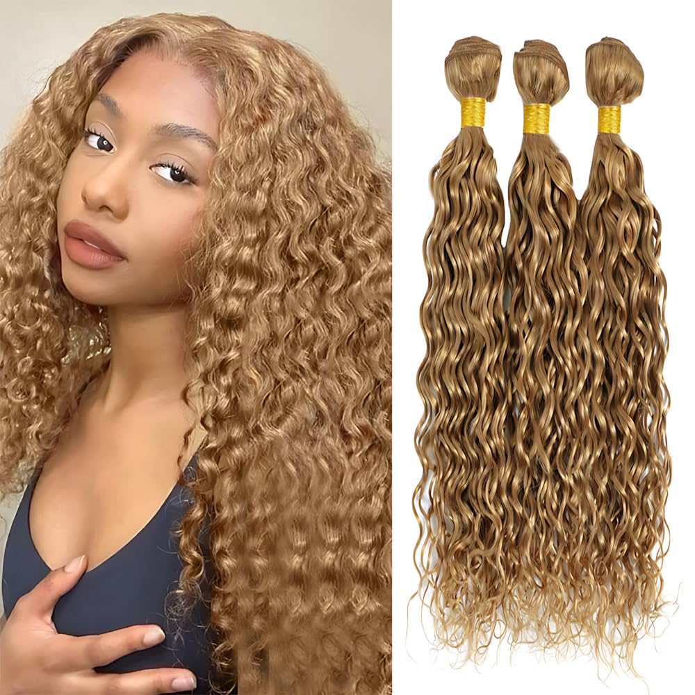 Honey Blonde Water Bundles 14 16 18 Inch Color 27 Bundles Blonde Water Wave Human Hair Wet and Wavy Unprocessed Brazilian Virgin Hair Extension