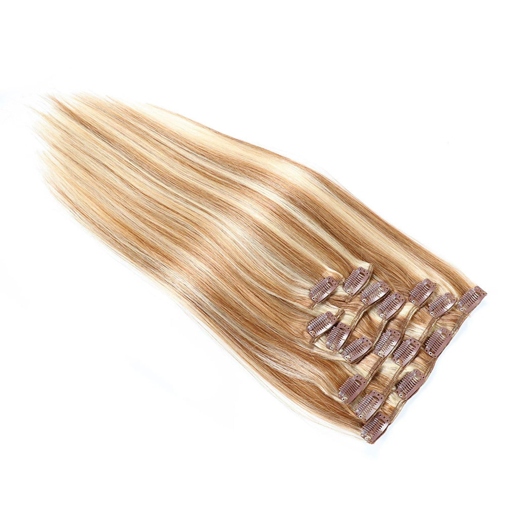 Clip en extensiones de cabello para mujeres, clip recto sin costuras en extensiones de cabello humano, 7 piezas juego de cabello humano real, # 12/613,22inch (55cm) 100g