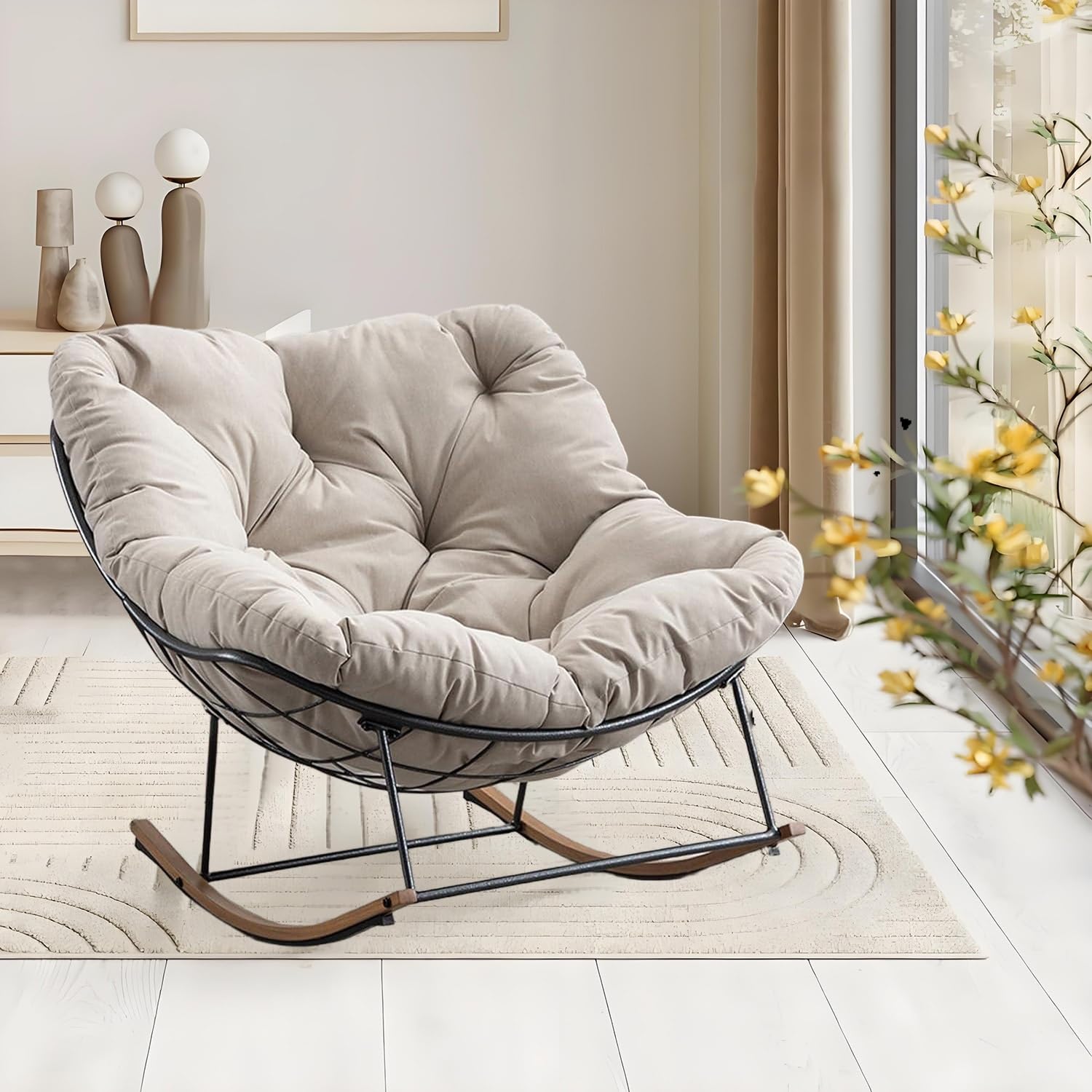 Coussin de Chaise à Bascule Intérieur Extérieur – Épais et Doux for Fauteuils Papasan, Œuf, Rotin et Wicker – Coussin de Siège for Véranda, Jardin, Patio, Salon (Coussin Seul)(Noir)