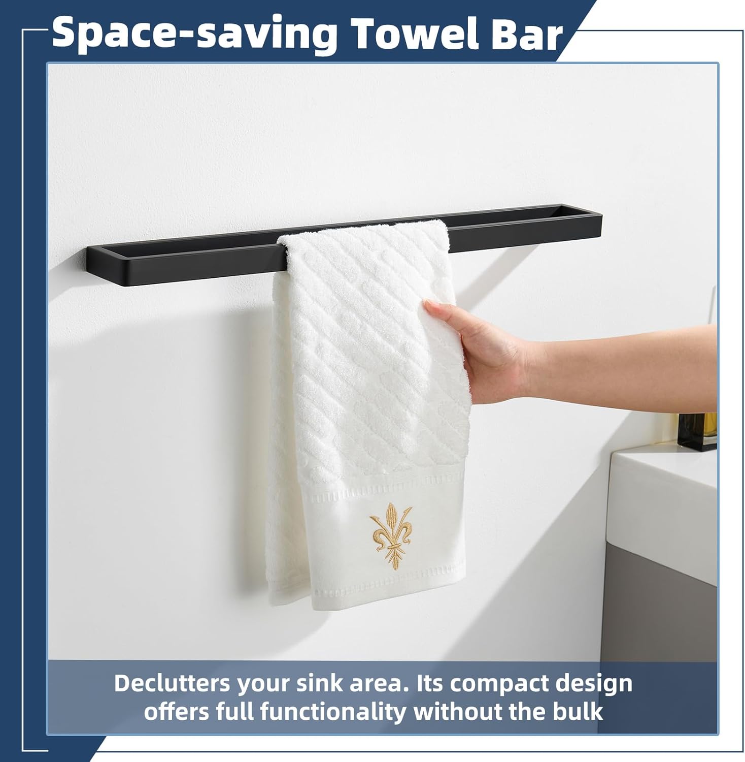 APLusee Matte Black Towel Bar Wall Mounted, Heavy Duty 304 Stainless Steel Towel Rack for Bathroom Wall, Modern Bathroom Towel Holder, 22.8 Inch Length
