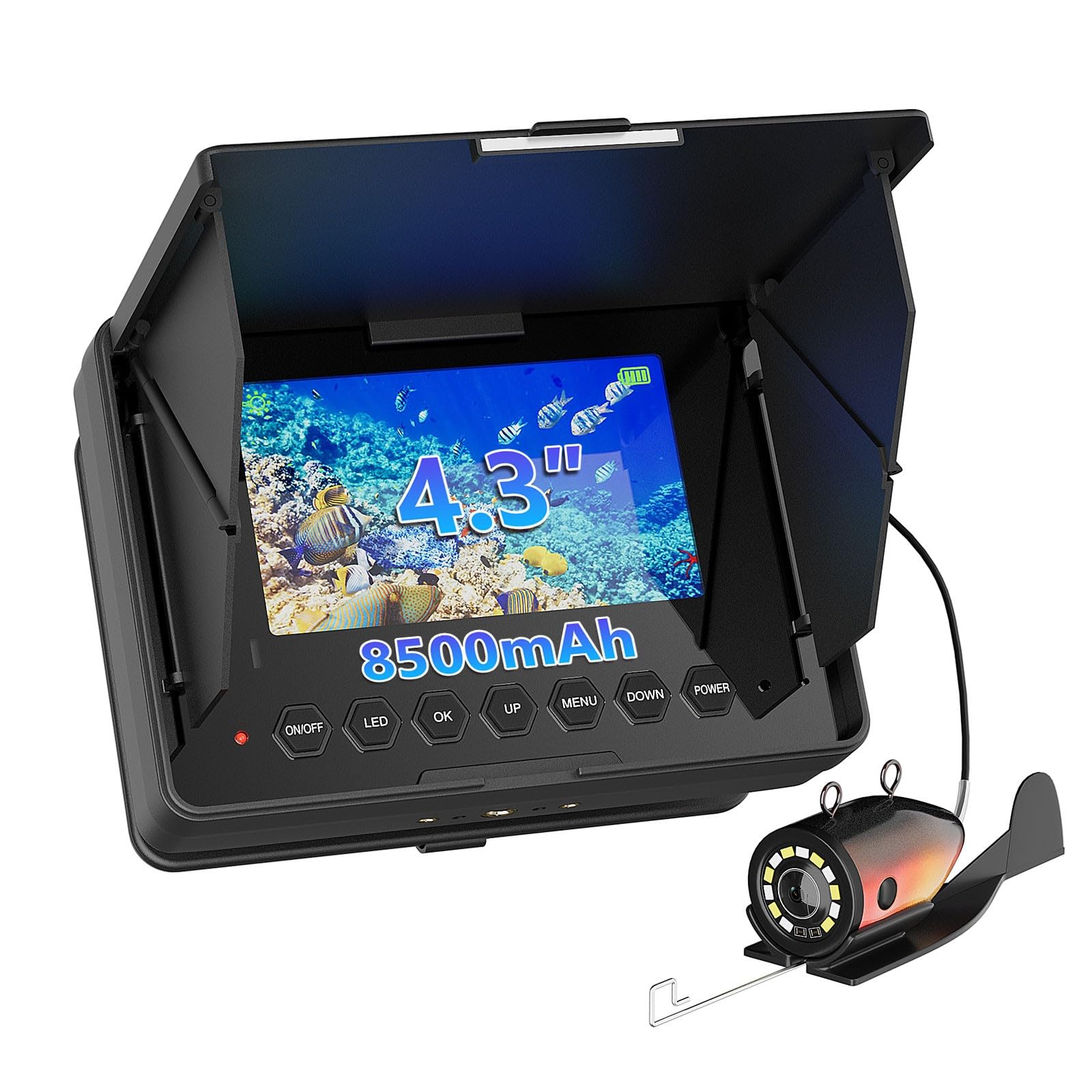 Underwater View Fish Finder 4.3 Inch Screen,1200TVL Ice Fishing Camera With 6+6PCS Night Vision LED Lights,Selectable 15M 30M 50M Cable Length,Outdoor Angling Gear For La(Size:50 M/164 FT,Color:Black)
