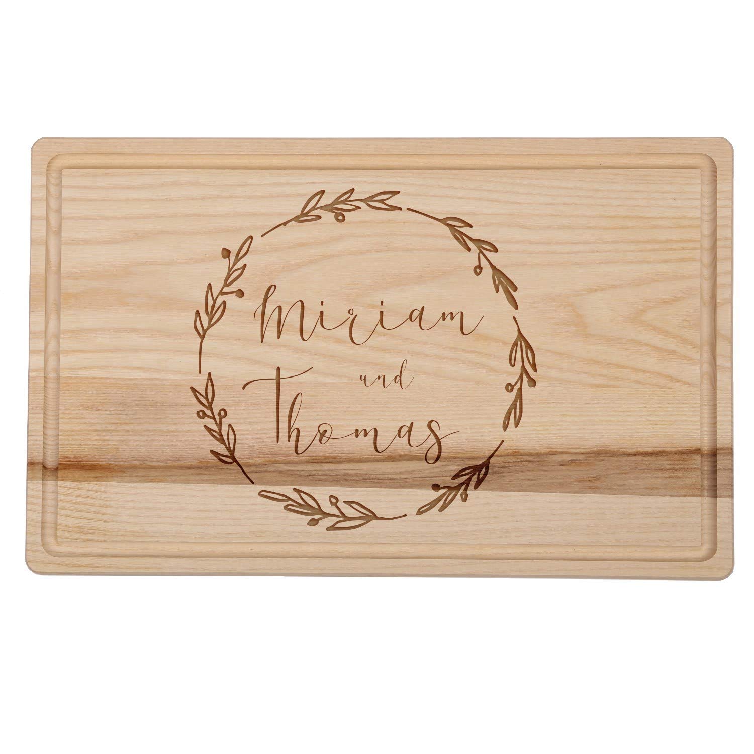 FORYOU24 Holz Schneidebrett hell mit Gravur Motiv 06 - personalisiert mit Wunsch-Namen Küchenbrett graviert als Geschenkidee zur Hochzeit