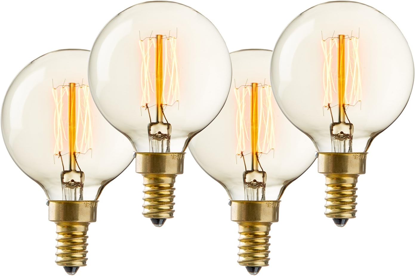 Brooklyn Bulb Co. Candelabra Edison Light Bulbs, Vintage Style, Mini Globe G16.5, Fully Dimmable, Warm White, 40W (E12), Squirrel Cage Filament, Atlantic Design - Set of 4