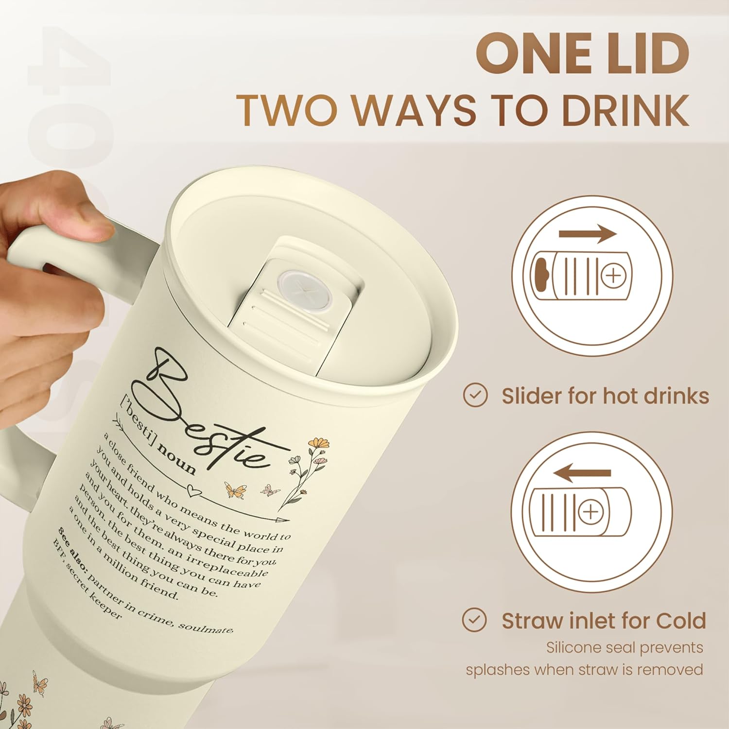 Best Friend Tumbler with Handle 40oz, Bestie Cups for Women Stainless Steel Coffee Travel Tumblers with Straw, Bestie Gifts for Female Friends BFF, Friendship Gift for Birthday Christmas Valentines - Image 5