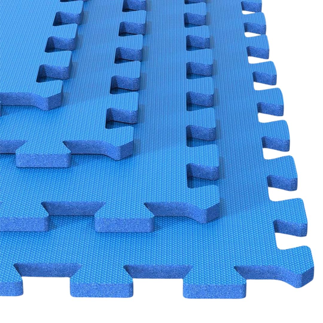 De Jure Fitness Puzzle Exercise Mat, EVA Foam, Interlocking Tiles, Kids Play Mat, Protective Flooring for Home Gym Equipment, Interlocking Mat for Gym (12 Tiles & 24 Borders, Covers 37.5 Sq.Ft., Blue)