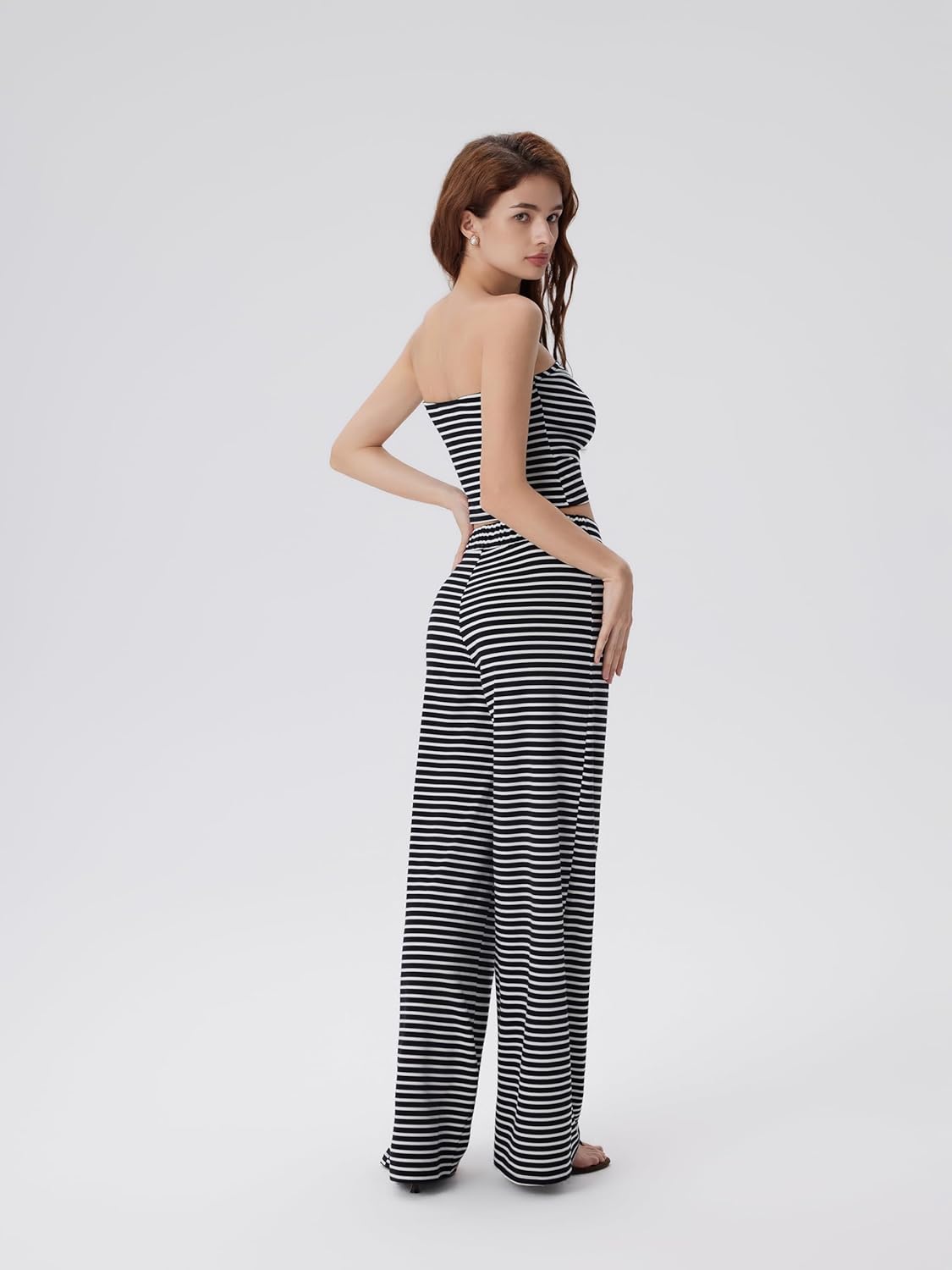 SUUKSESS Women 2 Piece Lounge Set Tube Top Wide Leg Pants Matching Sets Beach Vacation Outfits - Image 3