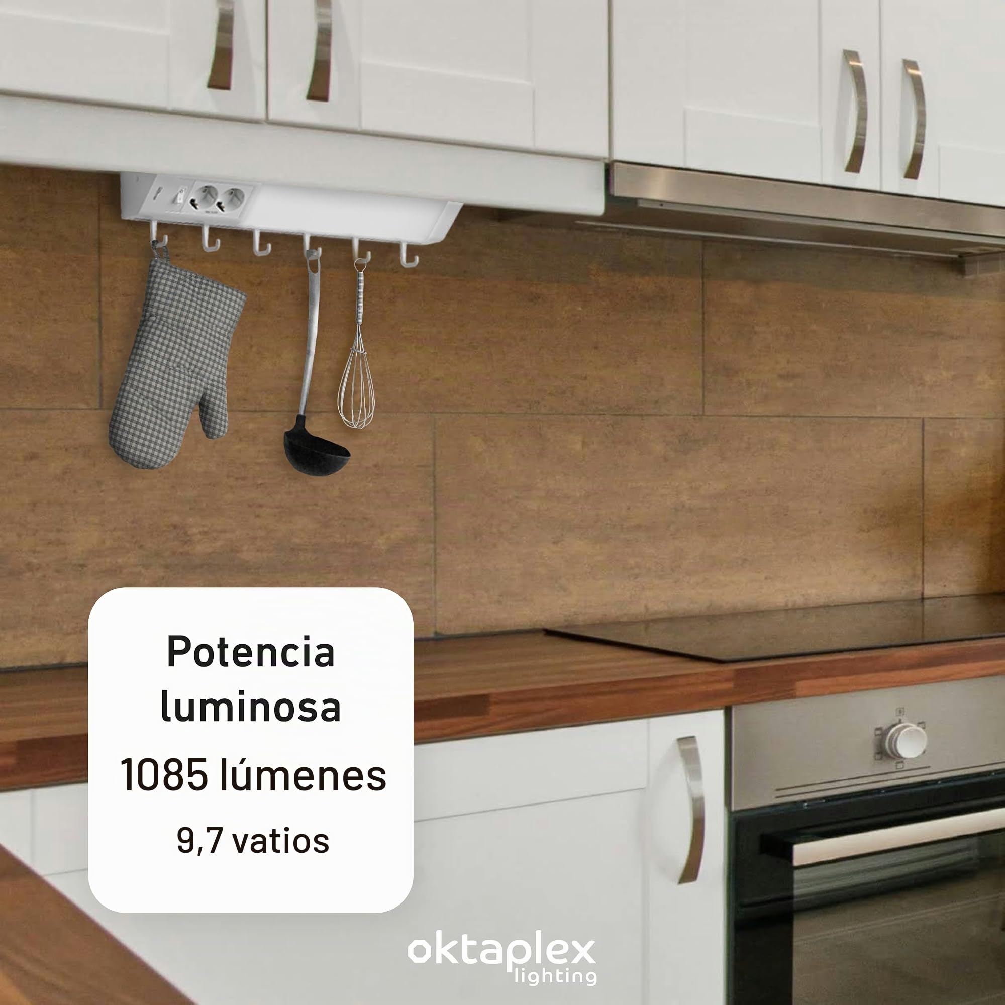 Oktaplex Talin juego de 2 luces bajo armario con zócalo 50cm LED 230V iluminación de cocina con interruptor blanco cálido 3000 Kelvin 1085 lumen 9,7W blanco