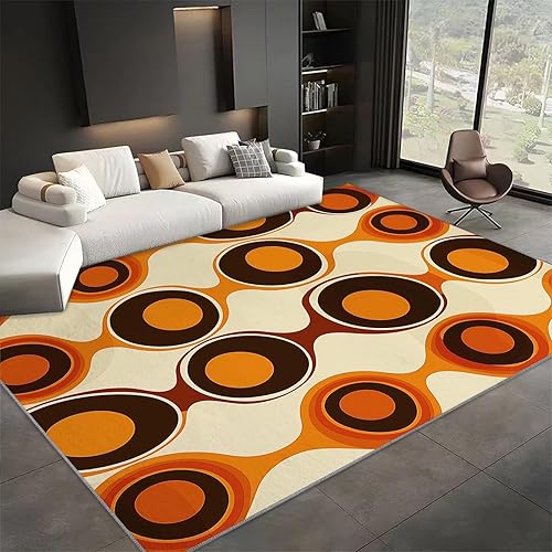 Miniatura 2 de Alfombra retro de mediados de siglo, color marrón y naranja, alfombra de área con patrón geométrico de los años 70 para sala de estar, dormitorio,