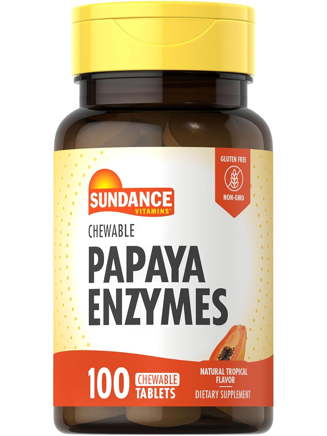 Sundance Papaya Enzymes 100 Chewable Tablets Natural Tropical Flavor Vegetarian Non-GMO and Gluten Free Supplement