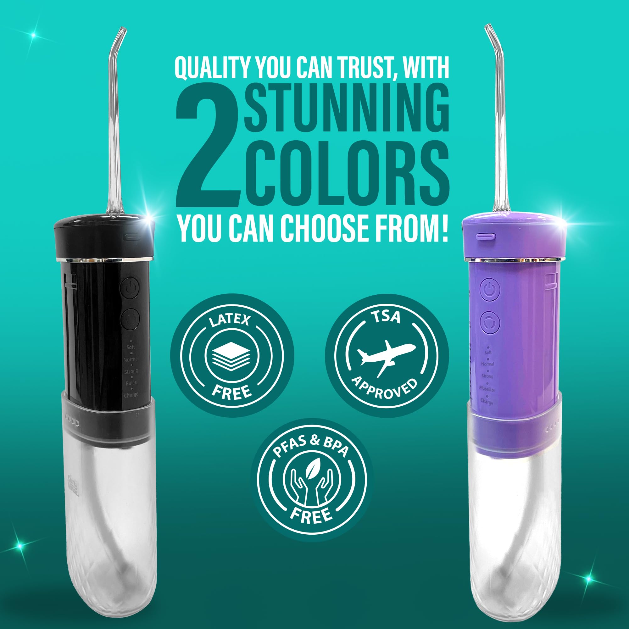 GuruNanda Irrigador bucal dental compacto, tamaño de viaje, con temporizador inteligente y 2 puntas de hilo dental, tanque de 180 ml, lavanda