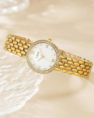 Miniatura 8 de CIVO Reloj de cuarzo dorado para mujer elegante reloj de pulsera de acero inoxidable con esfera de diamantes, reloj de lujo para damas para muñecas