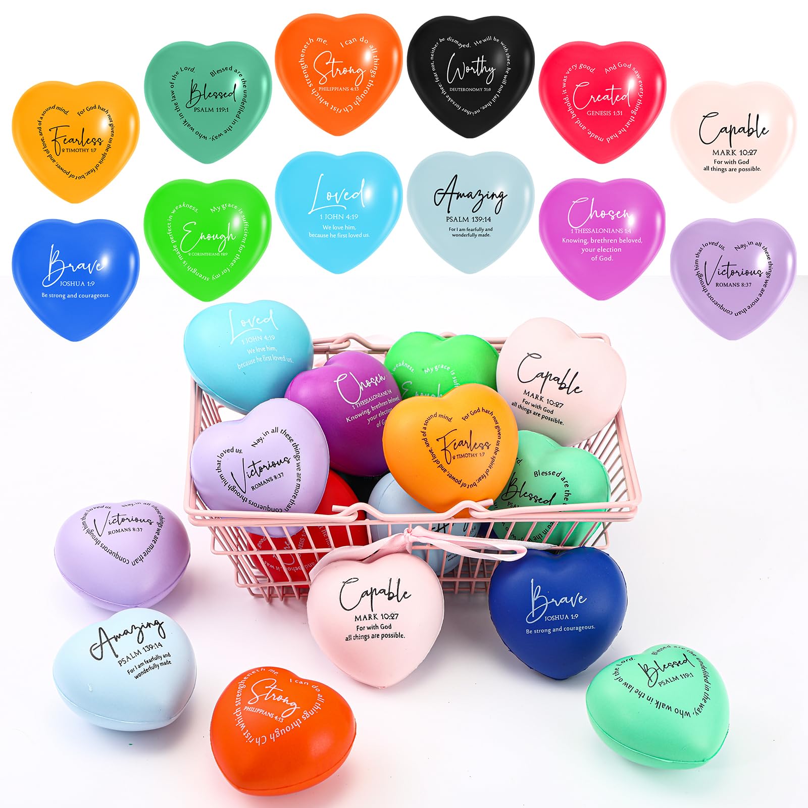 Meooeck 24 Pcs Christian Stress Balls Bulk, Father's Day Gifts for Men Dad, Motivational Bible Verse Foam Stress Relief Balls, Religious Gifts for