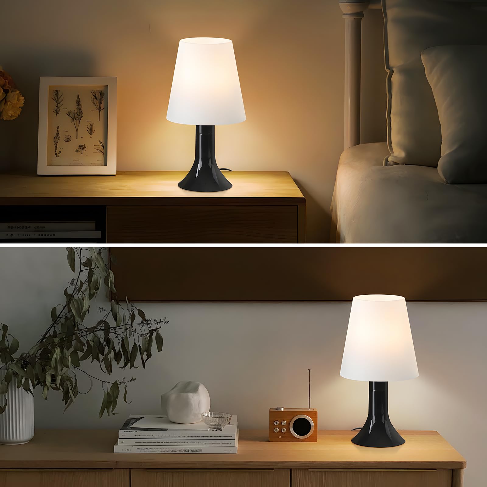 YBING Nachttischlampen Set, 2 Stück, Schwarz, Metall Mit Leinenschirm – Flimmerfreies Licht, Für Schlafzimmer & Wohnzimmer