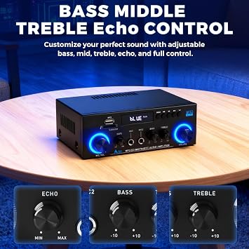 Romicta Stereo Audio HiFi Amplifier, 800W Bluetooth Amplifier 5.0, 2 Channels 12V/230V, LCD Display, SD/USB, FM Radio, Compatible with Active subwoofer and passive speakers