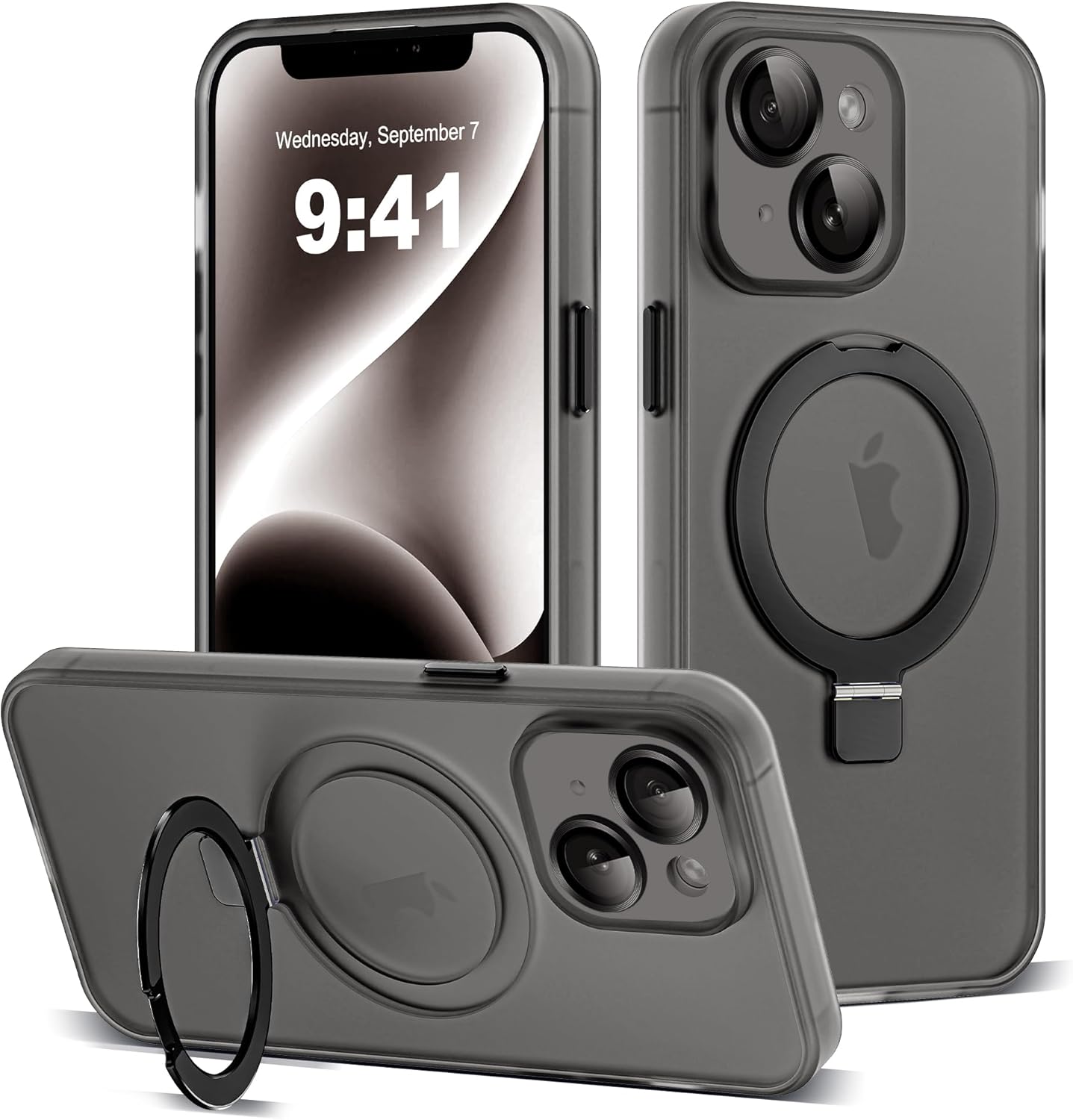 for iPhone 14 Case with Magnetic Invisible Ring Stand [Full Camera Lens Protection] [Compatible with Mag-Safe] Military-Grade Drop Matte Translucent Slim Phone Cases for iPhone 14 6.1",Black