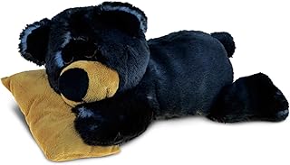 DolliBu Plush Black Bear Stuffed Animal - Soft Huggable Sleeping Bear with Pillow, Playtime Plush Toy, Cute Wild Life Cuddle Gifts for Kids & Adults - 10.5 Inch