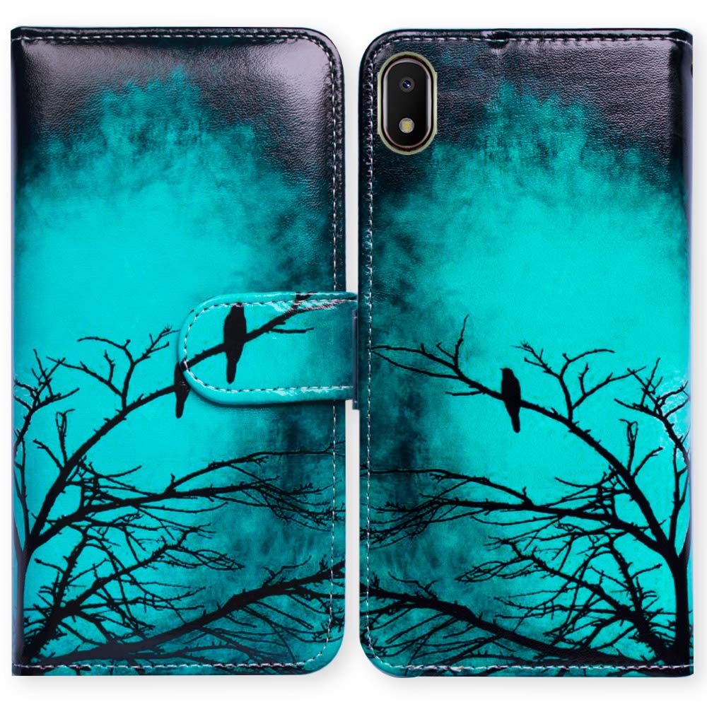 Bcov Case for Galaxy A10e, Black Bird Green Flip Leather Case Wallet Cover with Credit Card Slot ID Card Holder Kickstand for Samsung Galaxy A10e