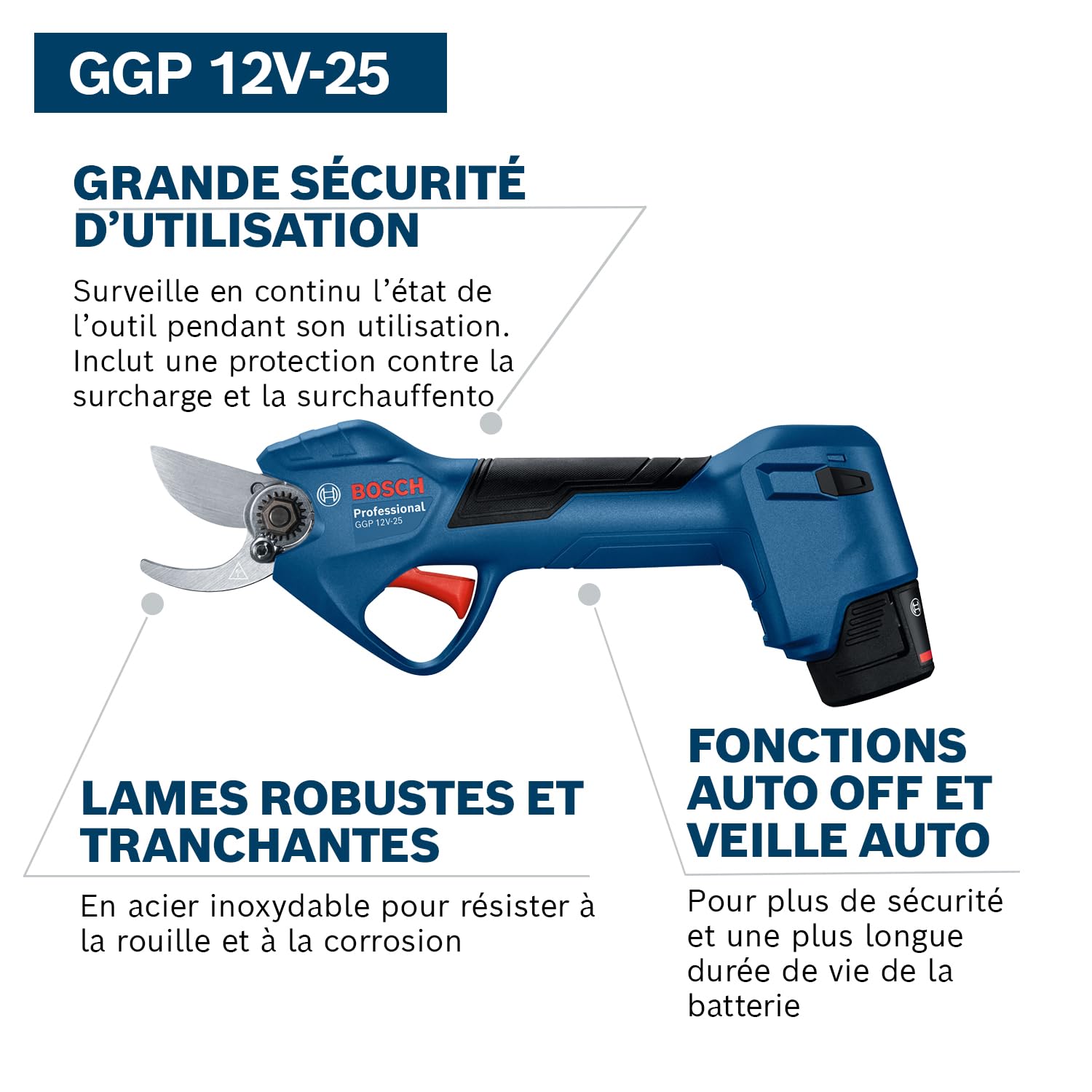 Bosch Professional GGP 12V-25 sécateur 12V, moteur sans charbons, coupes jusqu'à 25 mm, 2 batteries 3,0 Ah