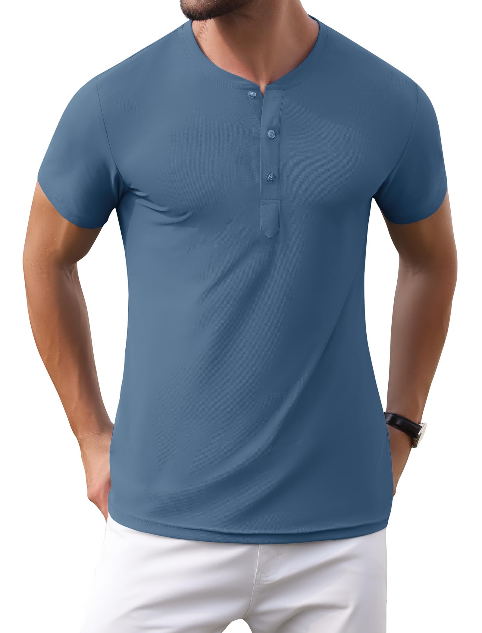 PEGENO Men's Henley Shirts Short Sleeve Moisture Wicking Quick Dry Casual Workout Athletic Golf Shirts
