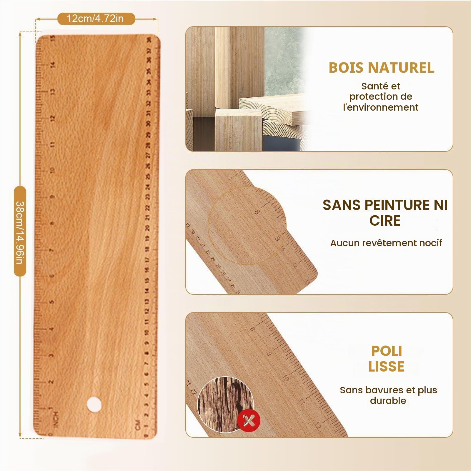 Planche à pain en bois, pelle de transfert de baguette, accessoires de cuisson, bois dur massif léger pour pain français, biscuits, pizza, tarte, pâtisserie, pâtisserie