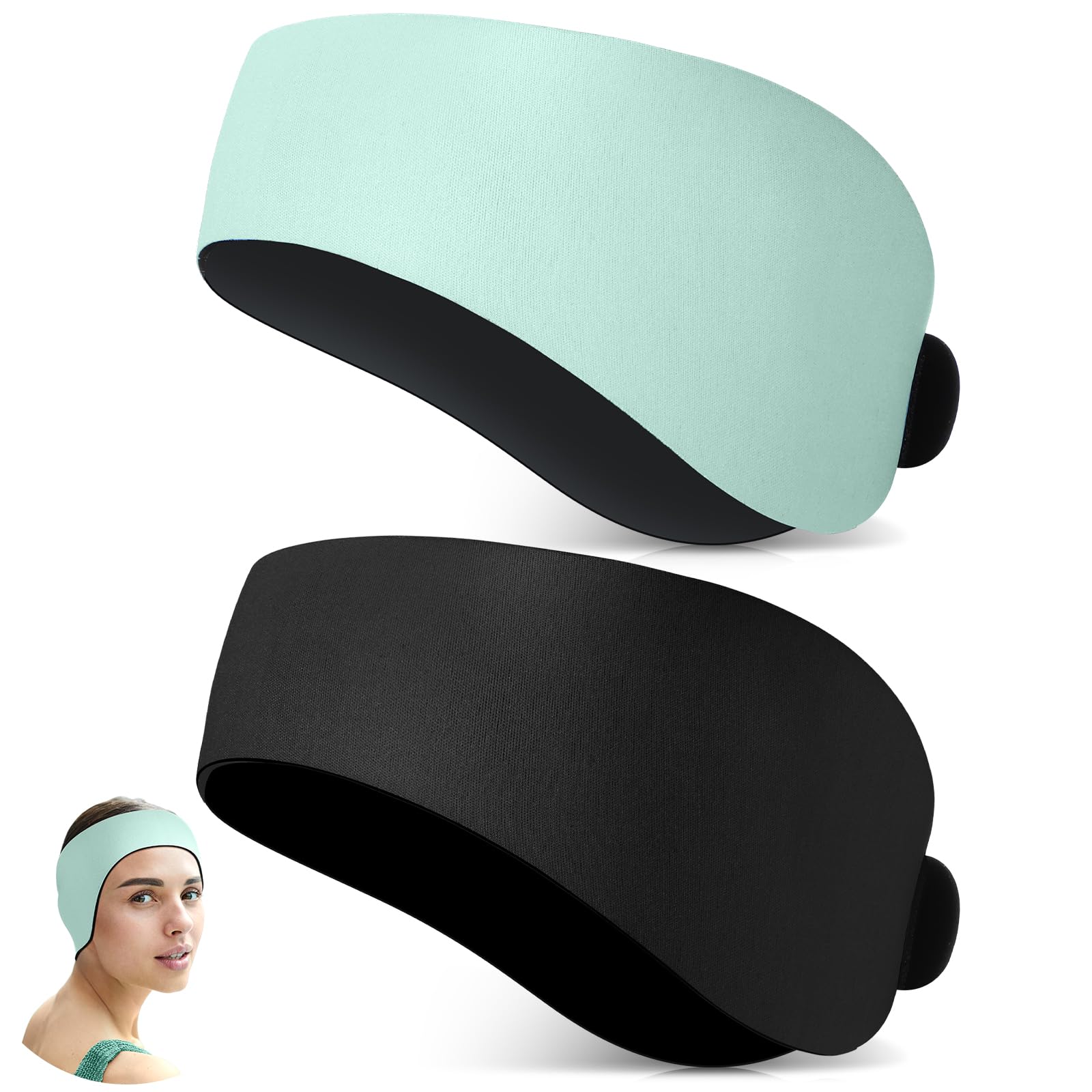 Lunmon 2 Pairs Swimming Headbands Adjustable Water Headbands for Adults Waterproof Safety Earplugs Swimming Earband Protectors for Pool, Surfing,