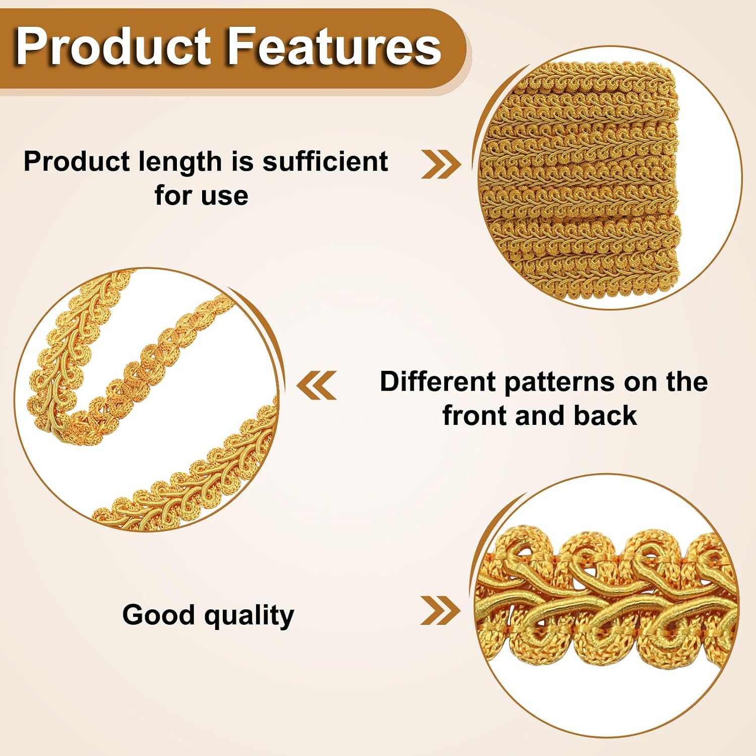 Gimp Braid Trim - 1/2 Inch 14 Yards Dark Gold Polyester Lace, Upholstery Trim for Sewing, DIY Crafts Home Decoration, Curtains and Slipcovers