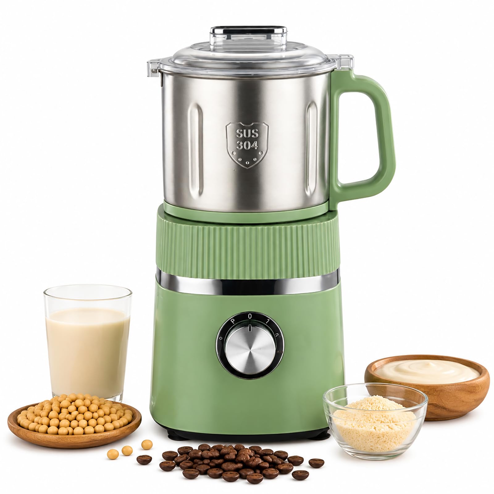 Fabricante eléctrico de leche de soja, molino de granos de 600ML, molinillo húmedo y seco con cuchillas dobles, acero inoxidable para café, especias, nueces crudas green